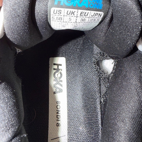 Hoka Black and White Bondi 8 Shoes - Picture 3 of 5